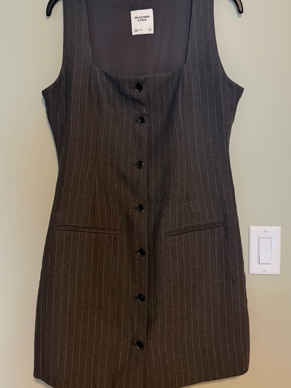 Abercrombie & Fitch Charcoal Pinstripe Sleeveless Button-Front Jumper StyleDress